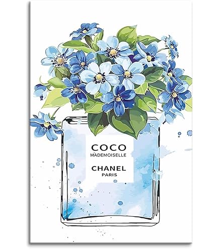Amazon.co.jp: 7CANVAS アートパネル シャネル 香水 青 フラワーズ